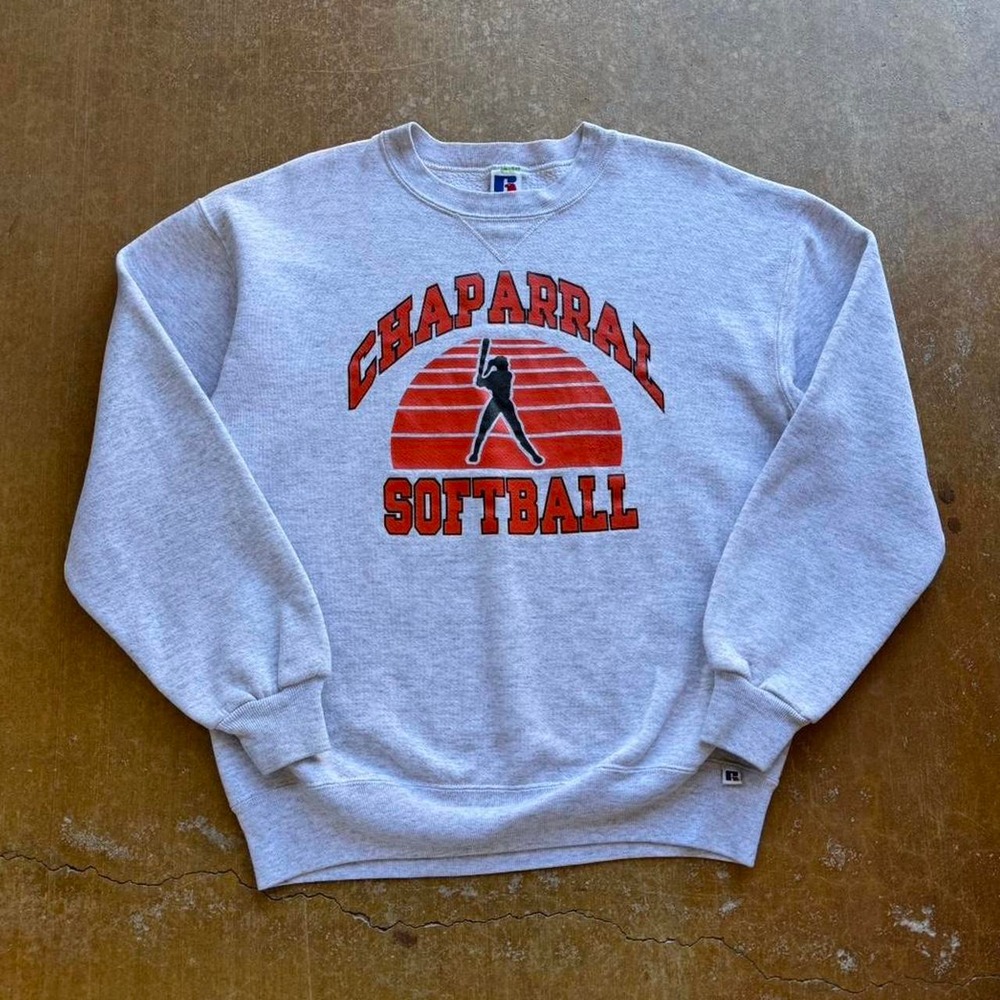 VTG 90s Russell Athletic Gray Crewneck Sweater Chaparral Softball T-Shirt L